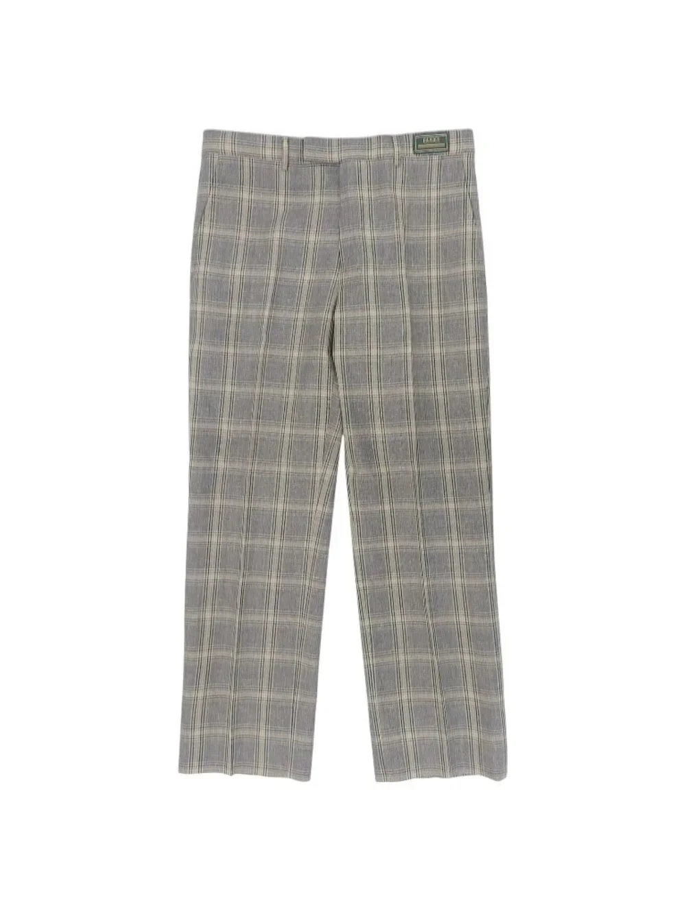 Gucci Linen Wool Logo Check Pattern Pants Trousers Navy Beige 46